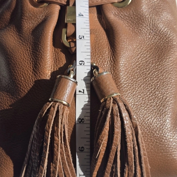 Michael Kors Leather Crossbody Bag Women's Brown Pebble Tassels Logo Small - Picture 12 of 13